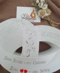Alternative view of Hochzeitskerze Doppelringe "Ranken mit Strasssteinen und Herzen"