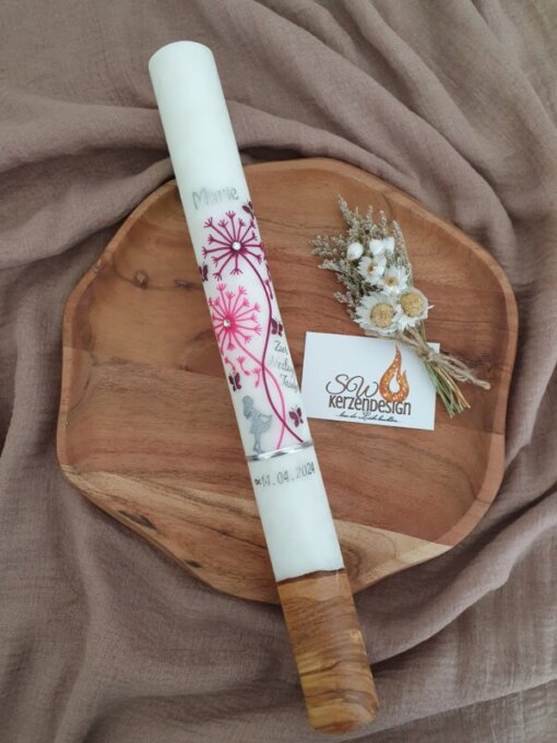 Taufkerze "Pusteblume" HOLZ