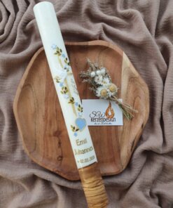 Taufkerze "Sternen-Blätterranke" HOLZ