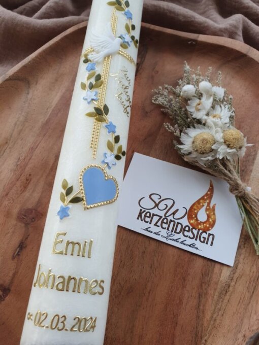 Taufkerze "Sternen-Blätterranke" HOLZ – Bild 3