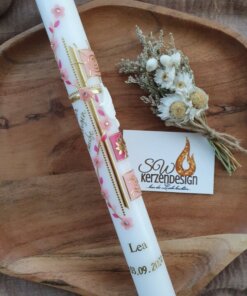 Taufkerze "Blumenranke mit Taufsymbole"