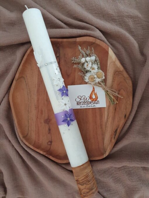 Taufkerze "3D Blumen" HOLZ