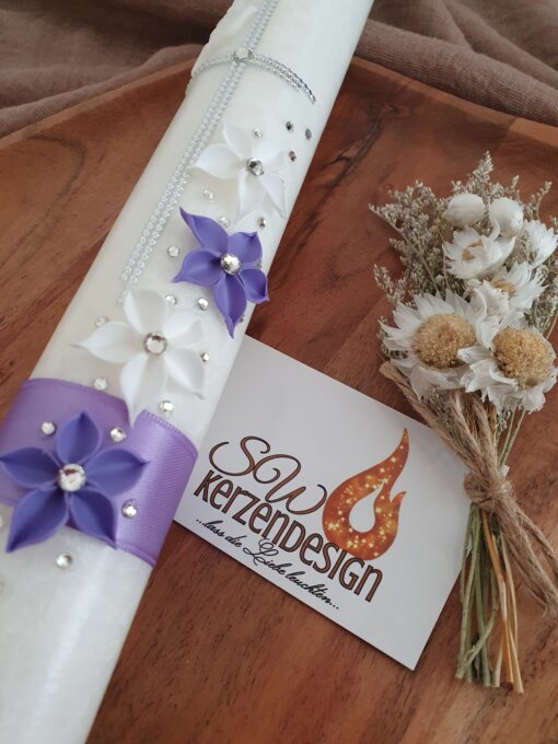 Taufkerze "3D Blumen" HOLZ – Bild 2