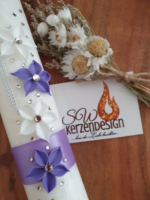 Taufkerze "3D Blumen" HOLZ – Bild 3