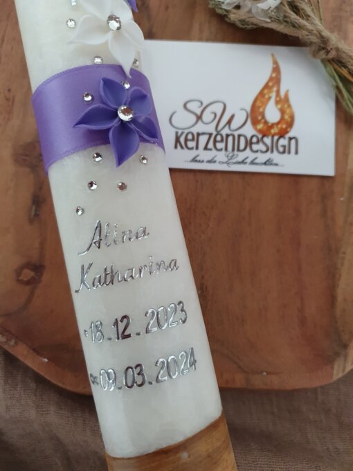 Taufkerze "3D Blumen" HOLZ – Bild 4