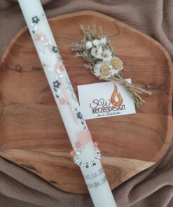 Taufkerze "Blumen mit Herz"