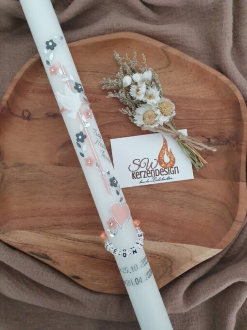 Taufkerze "Blumen mit Herz"