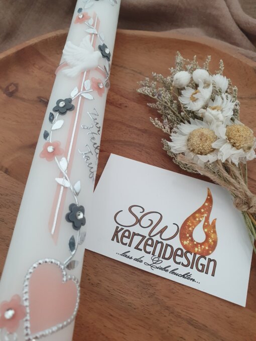 Taufkerze "Blumen mit Herz" – Bild 2