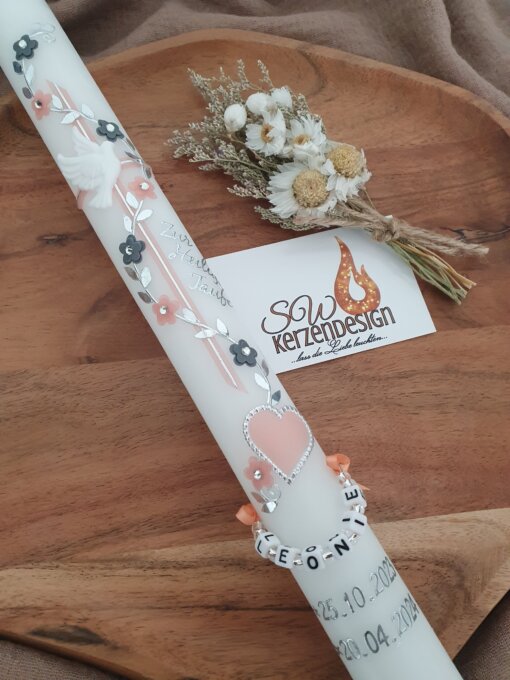 Taufkerze "Blumen mit Herz" – Bild 3