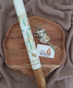 Taufkerze "Blumenranke verschnörkelt" HOLZ