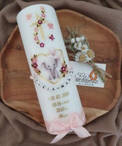 Tischkerze "Blumenranke Elefant" 25x8cm