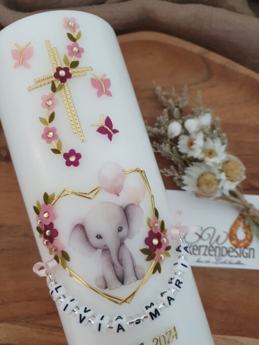Tischkerze "Blumenranke Elefant" 25x8cm – Bild 3