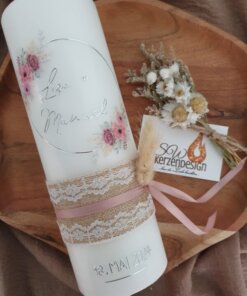 Hochzeitskerze "Blumenkranz" 25x8cm