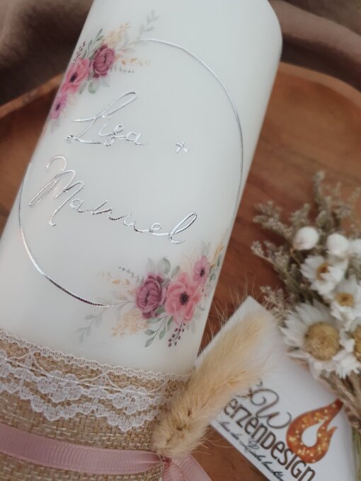 Hochzeitskerze "Blumenkranz" 25x8cm – Bild 2