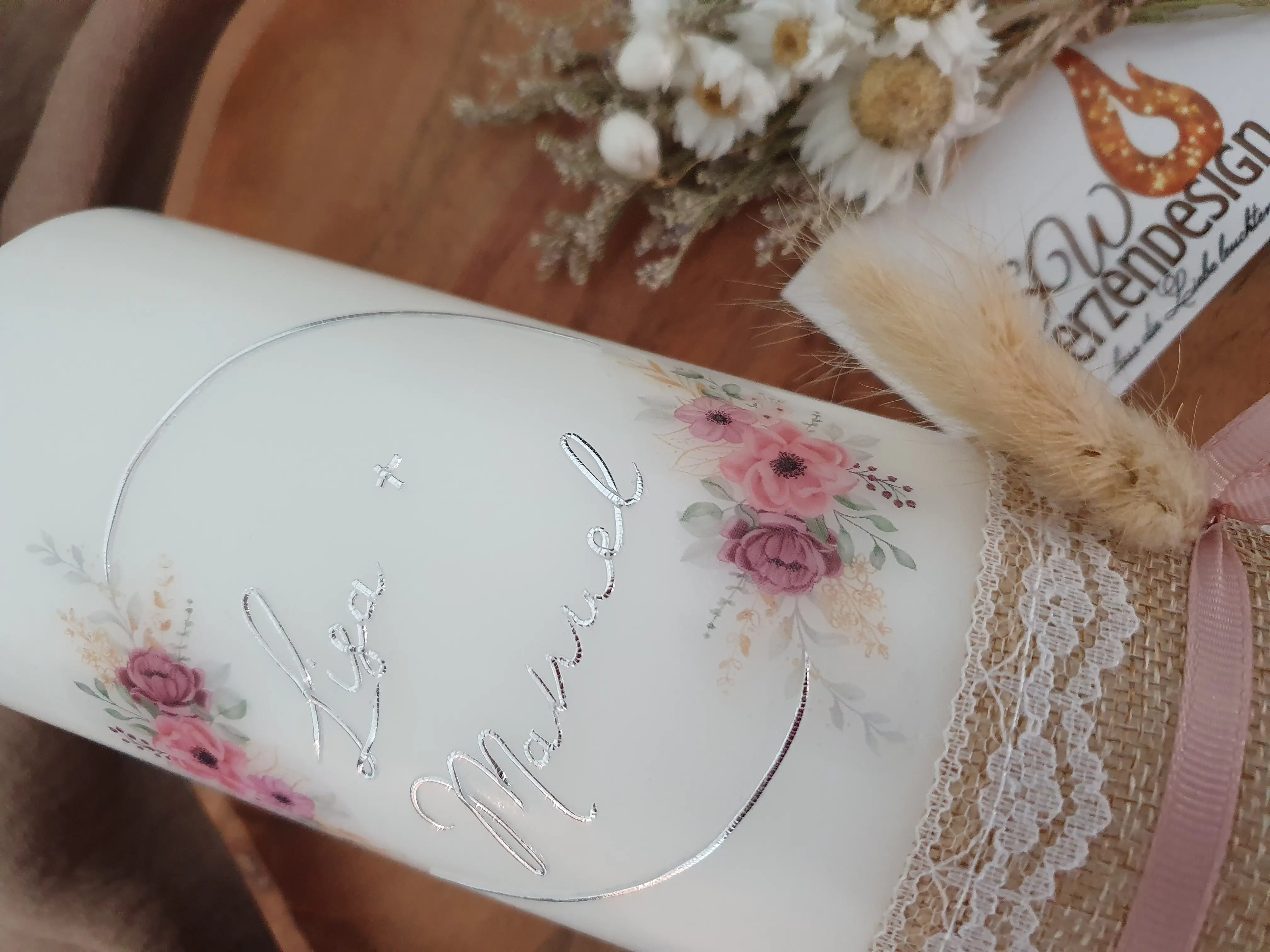 Alternative view of Hochzeitskerze "Blumenkranz" 25x8cm