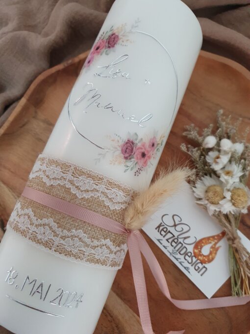 Hochzeitskerze "Blumenkranz" 25x8cm – Bild 3
