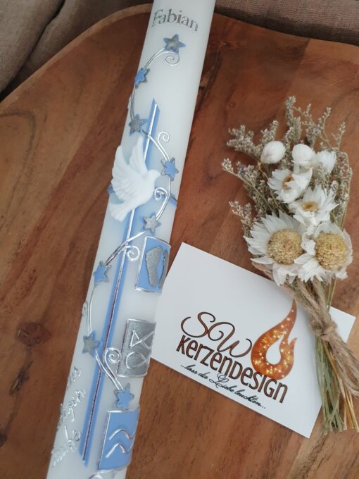 Taufkerze "Sternenranke mit Taufsymbole" – Bild 2