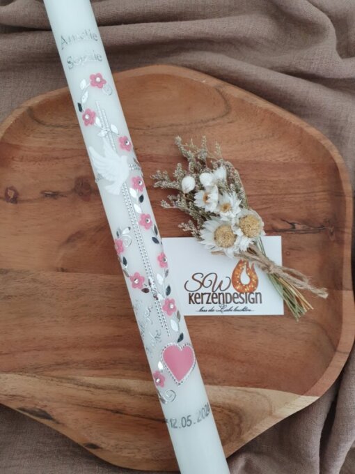 Taufkerze "Blumenranke mit Herz"