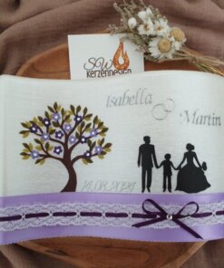 Hochzeitskerze "Welle perlmut Familie" 26x15x4,5cm