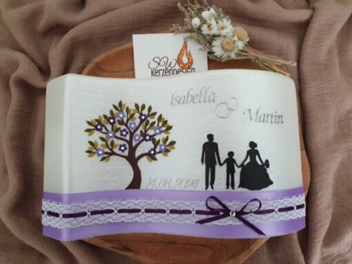 Hochzeitskerze "Welle perlmut Familie" 26x15x4,5cm