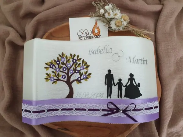 Hochzeitskerze "Welle perlmut Familie" 26x15x4,5cm