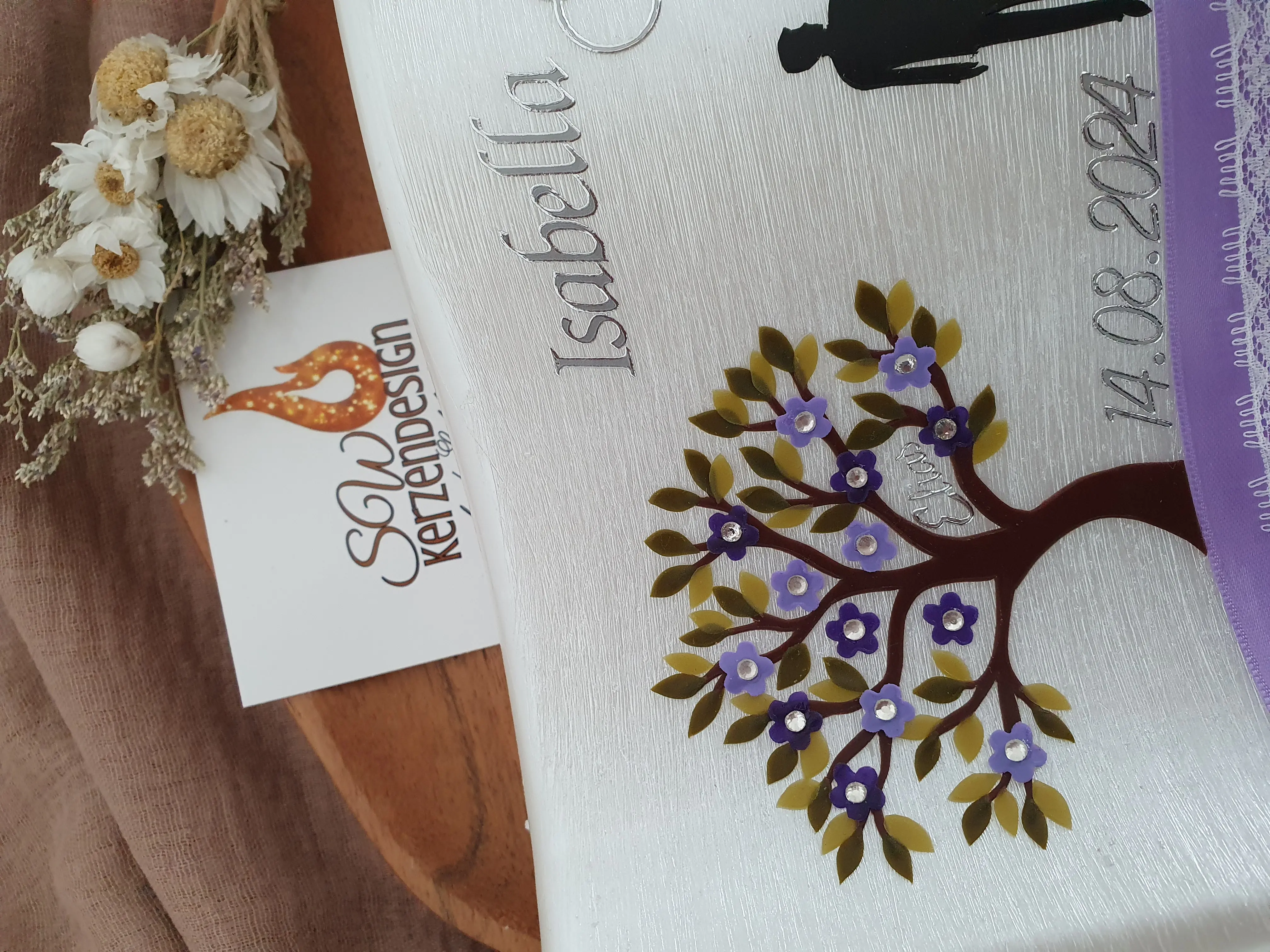 Alternative view of Hochzeitskerze "Welle perlmut Familie" 26x15x4,5cm