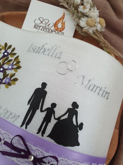 Hochzeitskerze "Welle perlmut Familie" 26x15x4,5cm – Bild 3