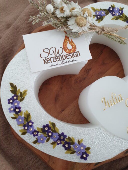 Hochzeitskerze Doppelherzform "Blumenranke" – Bild 2