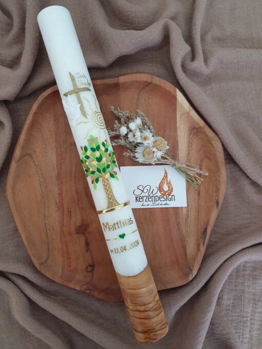 Taufkerze "Lebensbaum" HOLZ – Bild 3