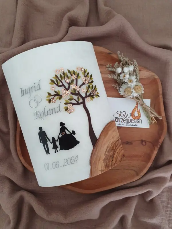 Hochzeitskerze "Lebensbaum auf Holz"
