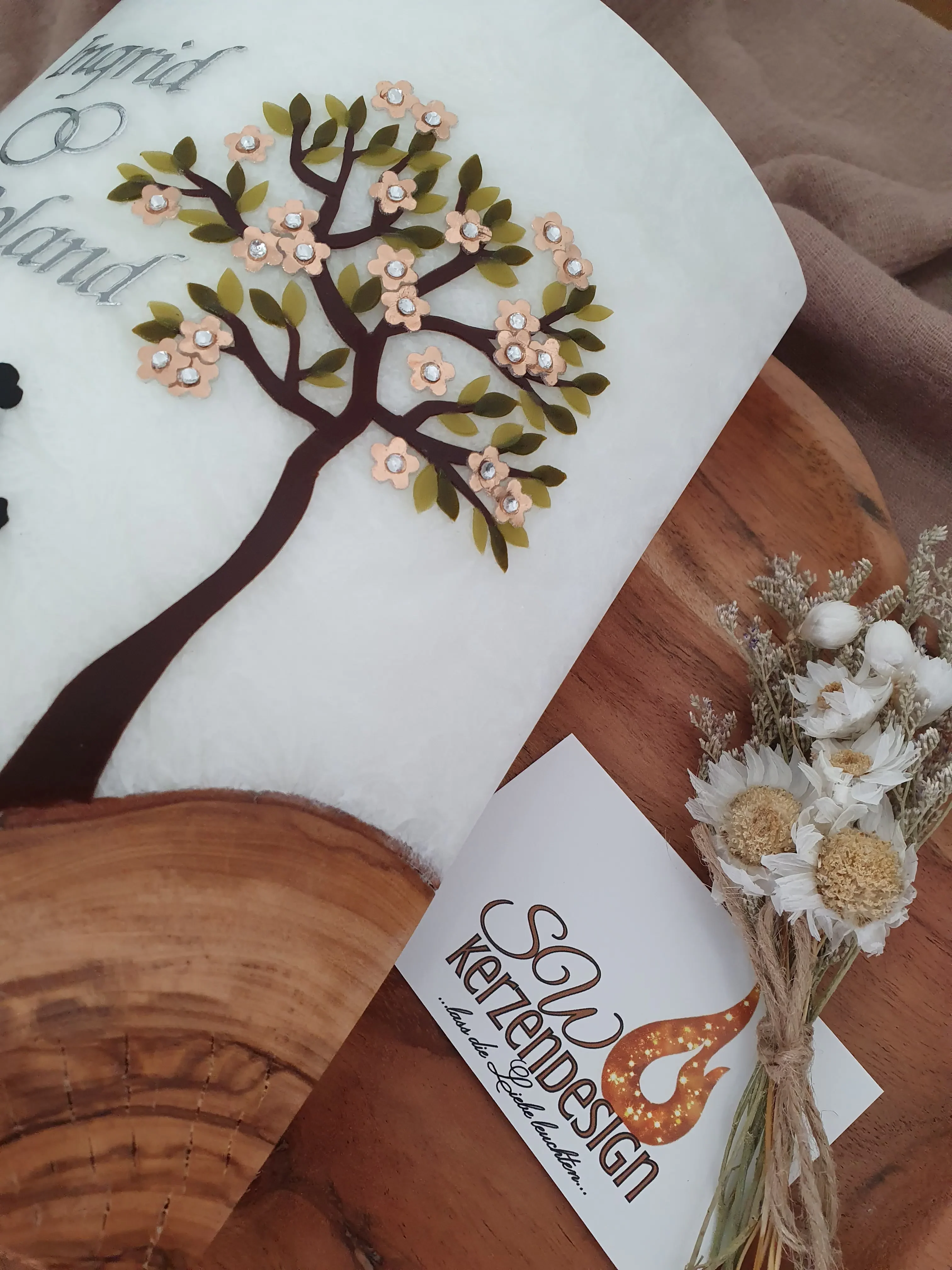 Hochzeitskerze "Lebensbaum auf Holz" – Bild 2