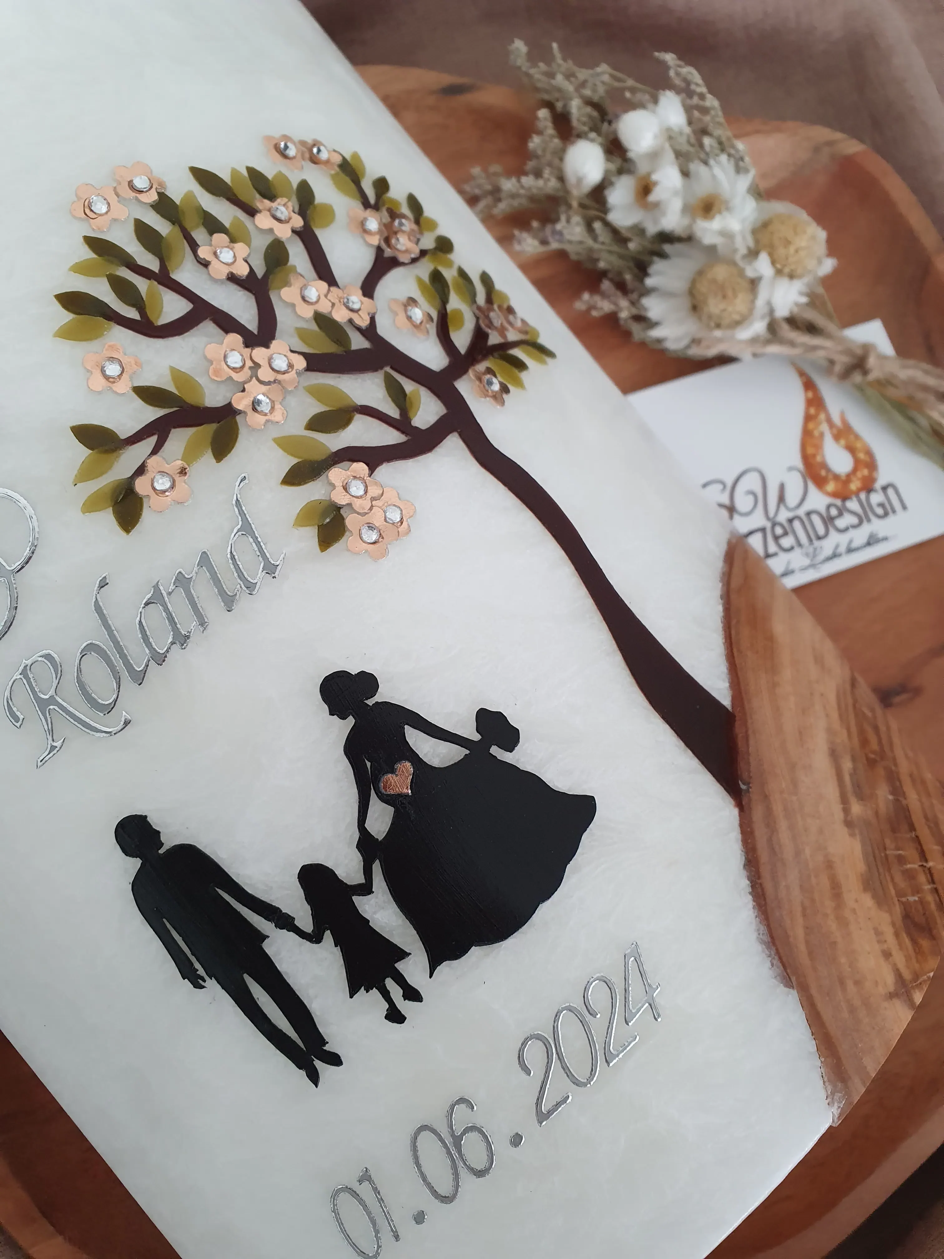 Hochzeitskerze "Lebensbaum auf Holz" – Bild 3
