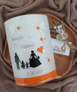Hochzeitskerze "Blumenranke mit Silhouette" perlmut