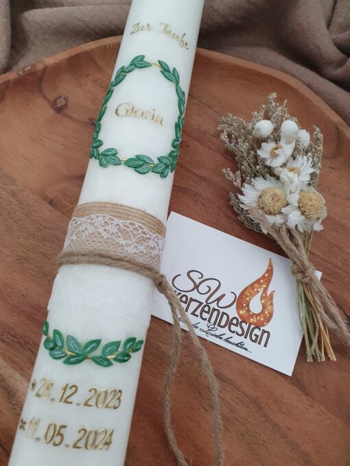 Taufkerze "Blätterkranz elegant" HOLZ – Bild 3