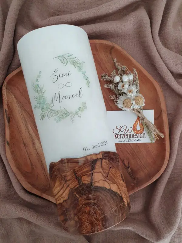 Hochzeitskerze "Eukalyptuskranz"