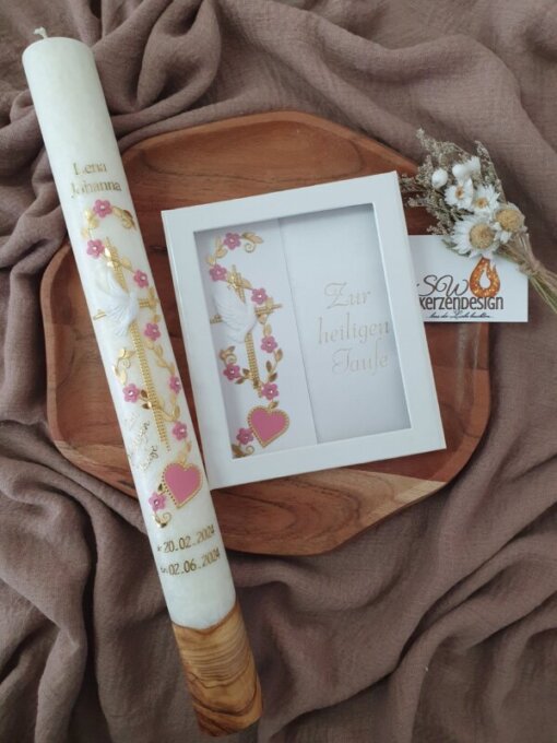 Tauf-Set klein "Blumenranke mit Herz" HOLZ