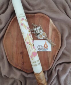 Taufkerze "Blumenranke mit Herz" HOLZ