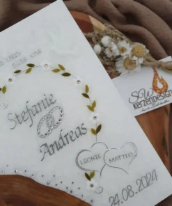 Alternative view of Hochzeitskerze Holz "Doppelherzen Blumenranke"