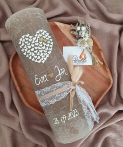 Hochzeitskerze rustik "Herzen im Herz"