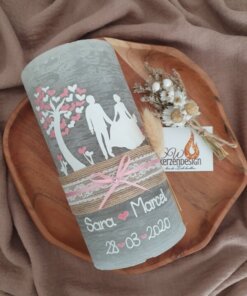 Hochzeitskerze rustik "Lebensbaum mit Silhouette"