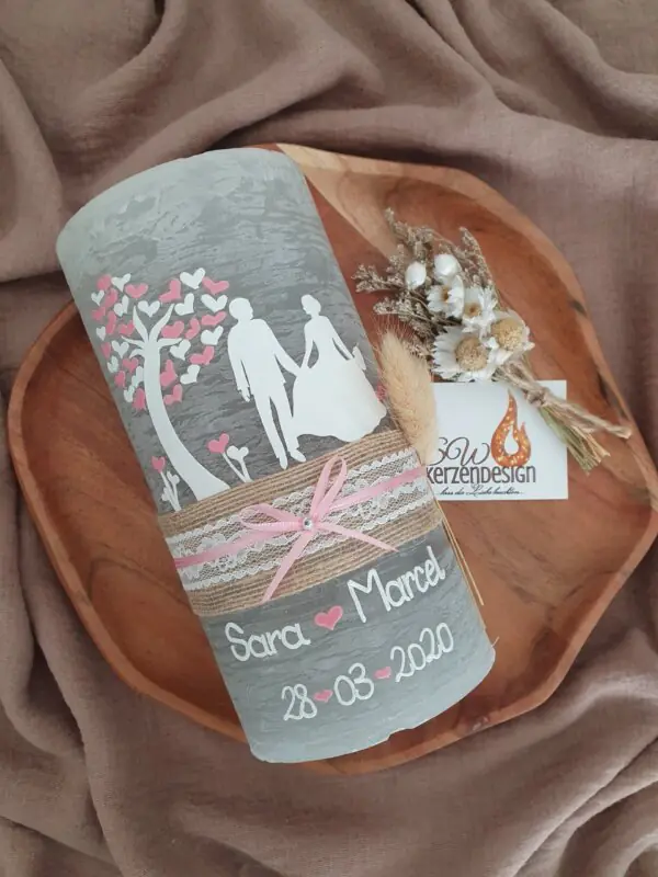 Hochzeitskerze rustik "Lebensbaum mit Silhouette"