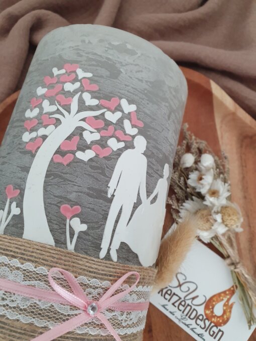 Hochzeitskerze rustik "Lebensbaum mit Silhouette" – Bild 3