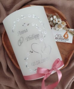 Hochzeitskerze "Doppelherzen Blumenranke"