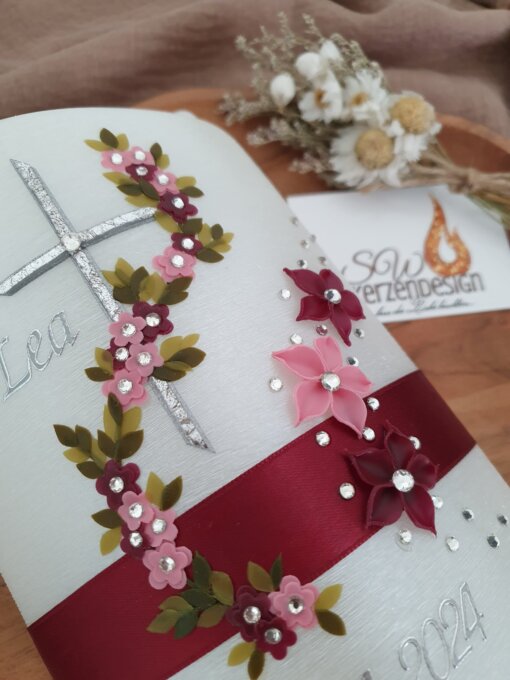 Tischkerze "Blumenranke mit 3D Blumen" – Bild 4