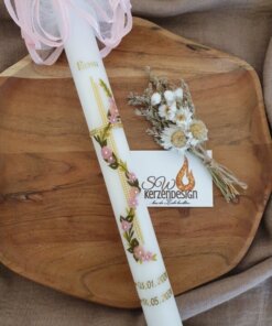 Taufkerze "Blätterranke mit Blumen vintage "