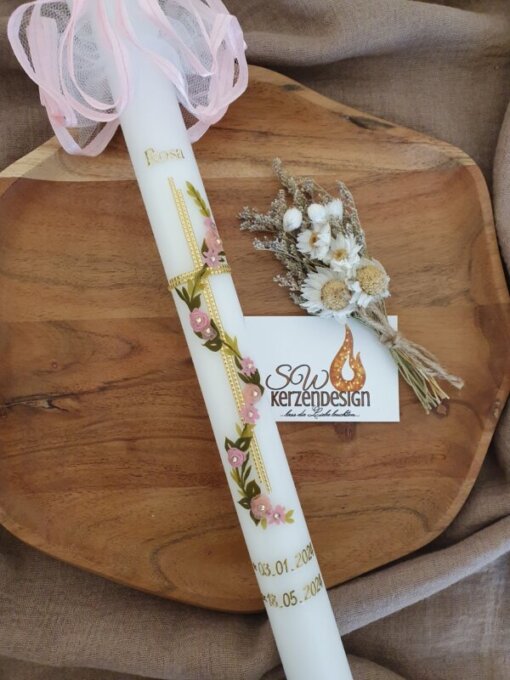 Taufkerze "Blätterranke mit Blumen vintage "