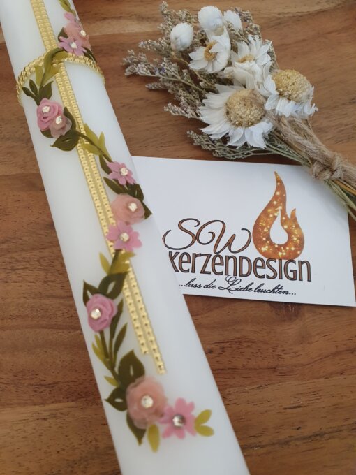 Taufkerze "Blätterranke mit Blumen vintage " – Bild 2