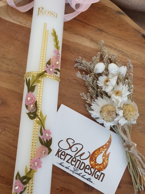 Taufkerze "Blätterranke mit Blumen vintage " – Bild 3