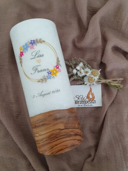 Hochzeitskerze "Blumenkranz mit Blätter"