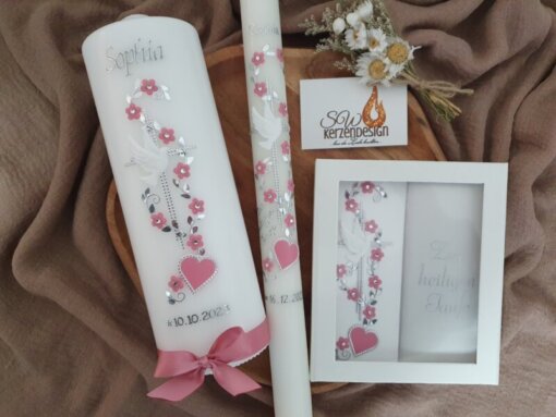 3er-Set Taufe "Blumenranke mit Herz"